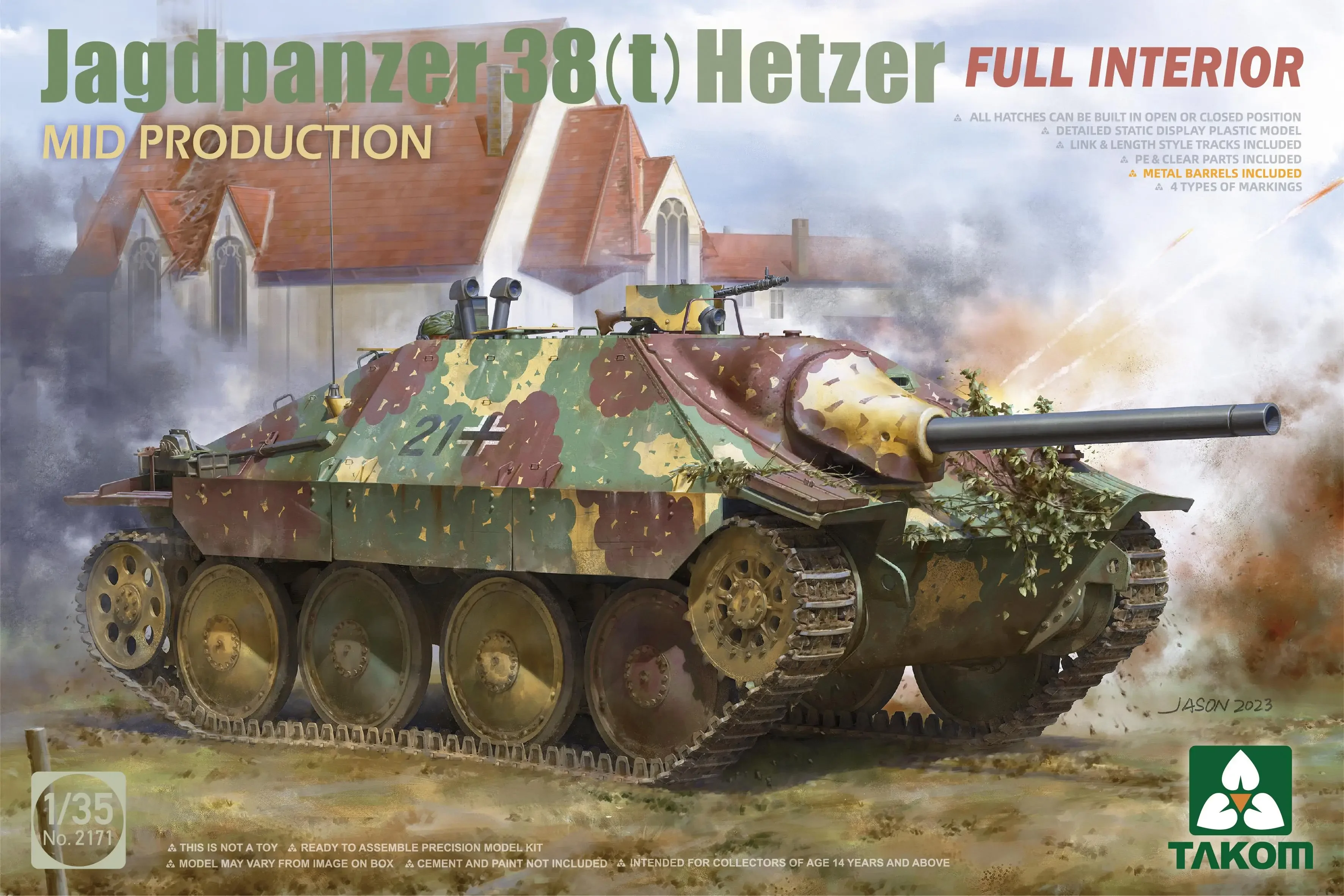 TAKOM 2171 1/35 Scale Jagdpanzer 38(t) Hetzer Mid Production w/Full  Interion Model, image size:3544x2363