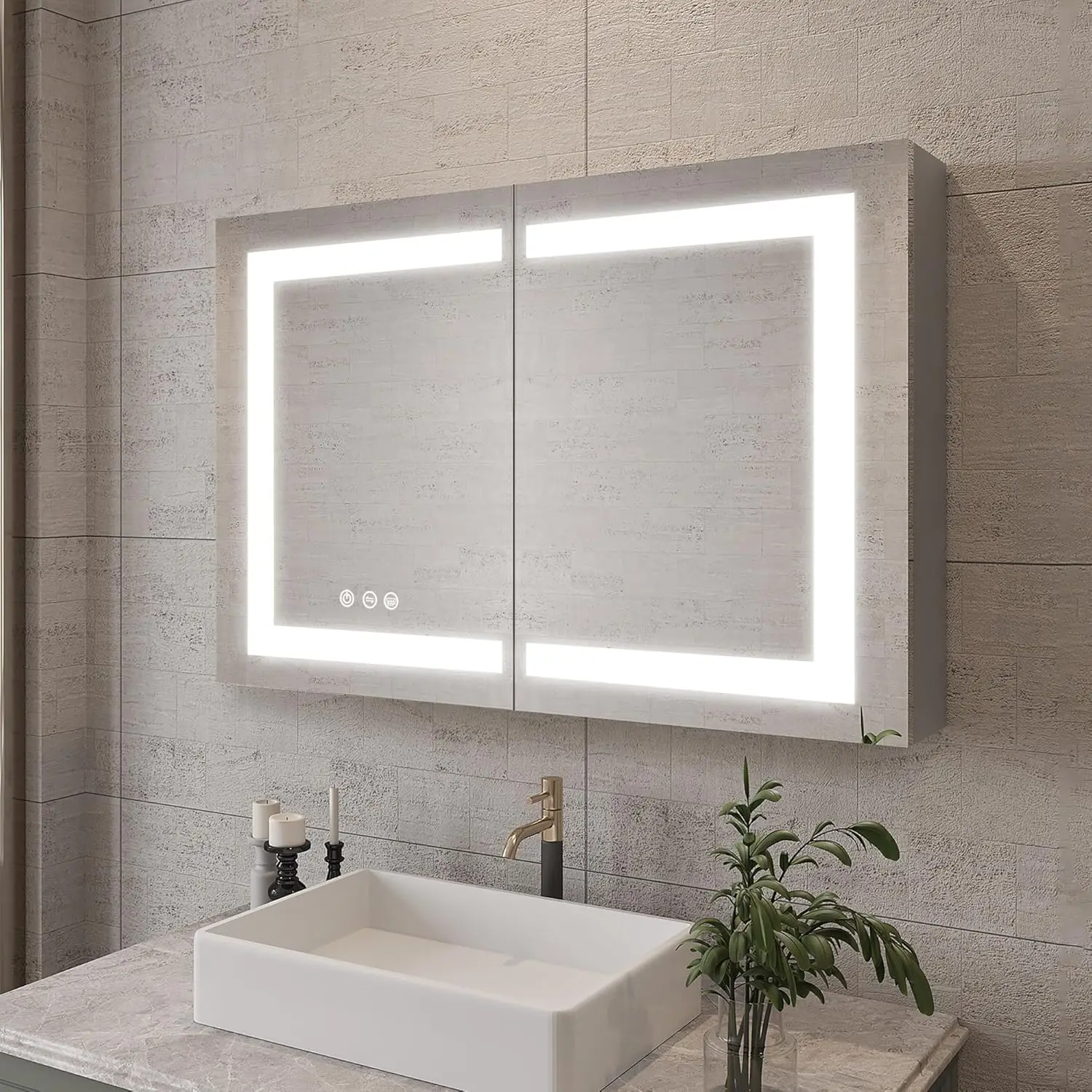 36 x 24 inch Bathroom Medicine Cabinet with LED Vanity Mirror,Wall Mounted Mirror with Storage Anti-Fog Double Door Lighted Bath