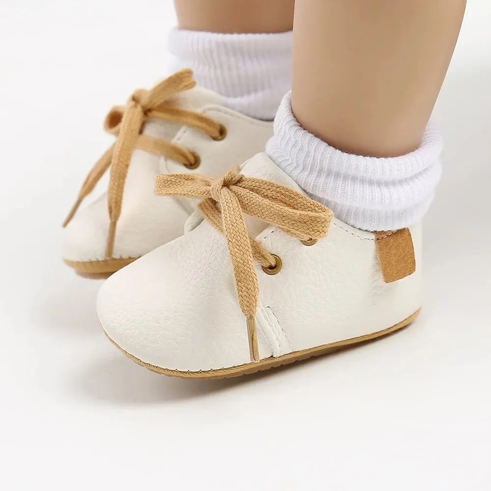 Baby shoes Meckior Baby Shoes Retro PU Leather Boy Girl Toddler Rubber Sole Anti-slip First Walkers Unisex Newborn Moccasins