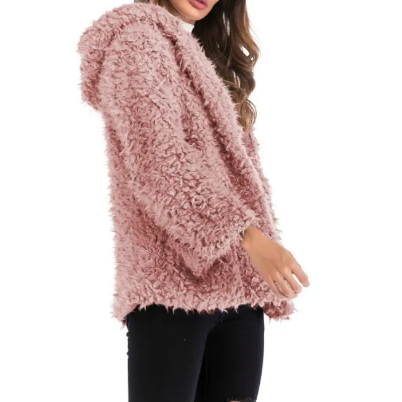 Autumn Winter Warm Fur Coat Women Solid Color Fluffy Long Sleeve Teddy Bear Jackets Coat Fashion Casual Sweaters Loose Outfits