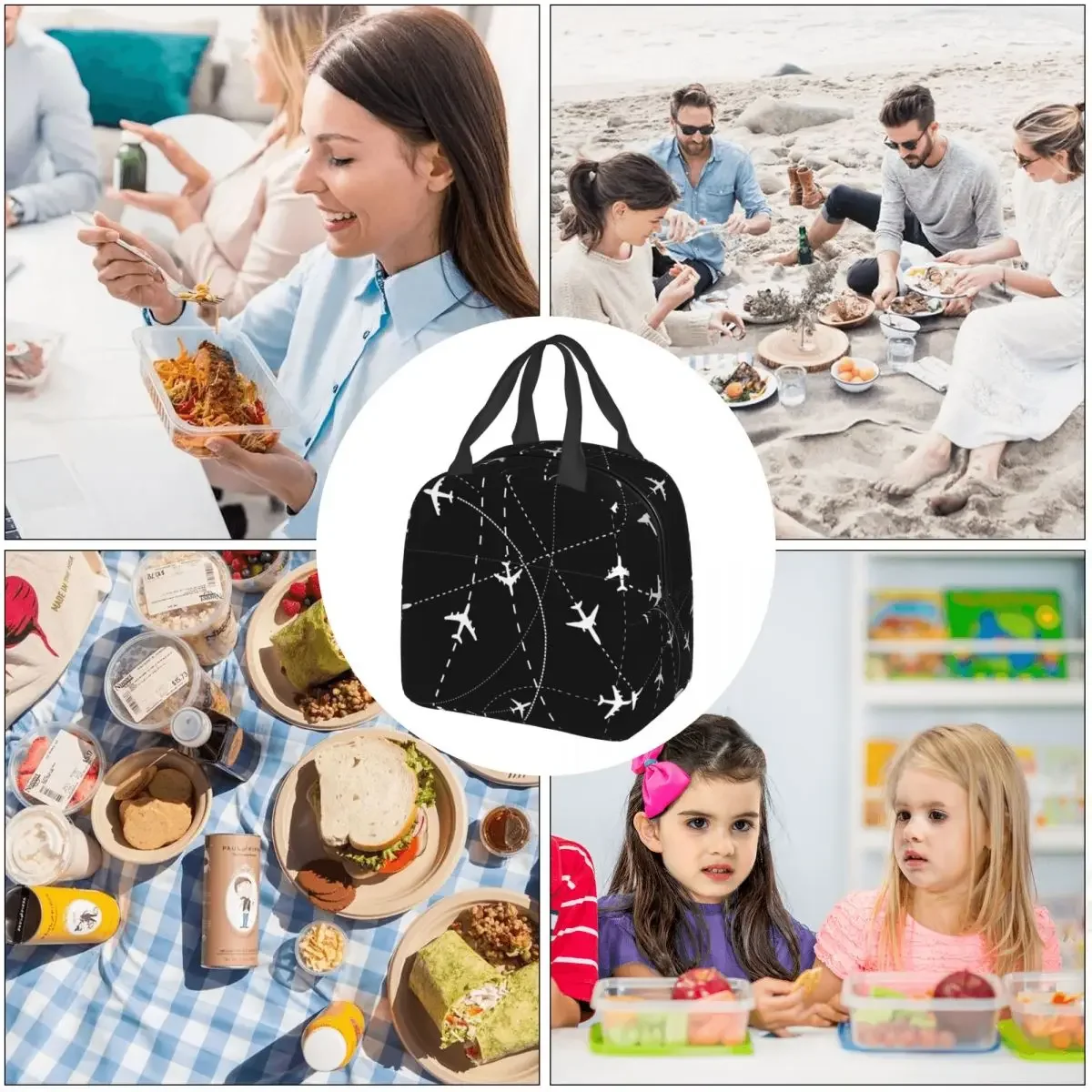 Night Flight Routes Insulated lunch bag Airplane Pilot Women Kids Cooler Bag Thermal Portable Lunch Box Ice Pack Tote