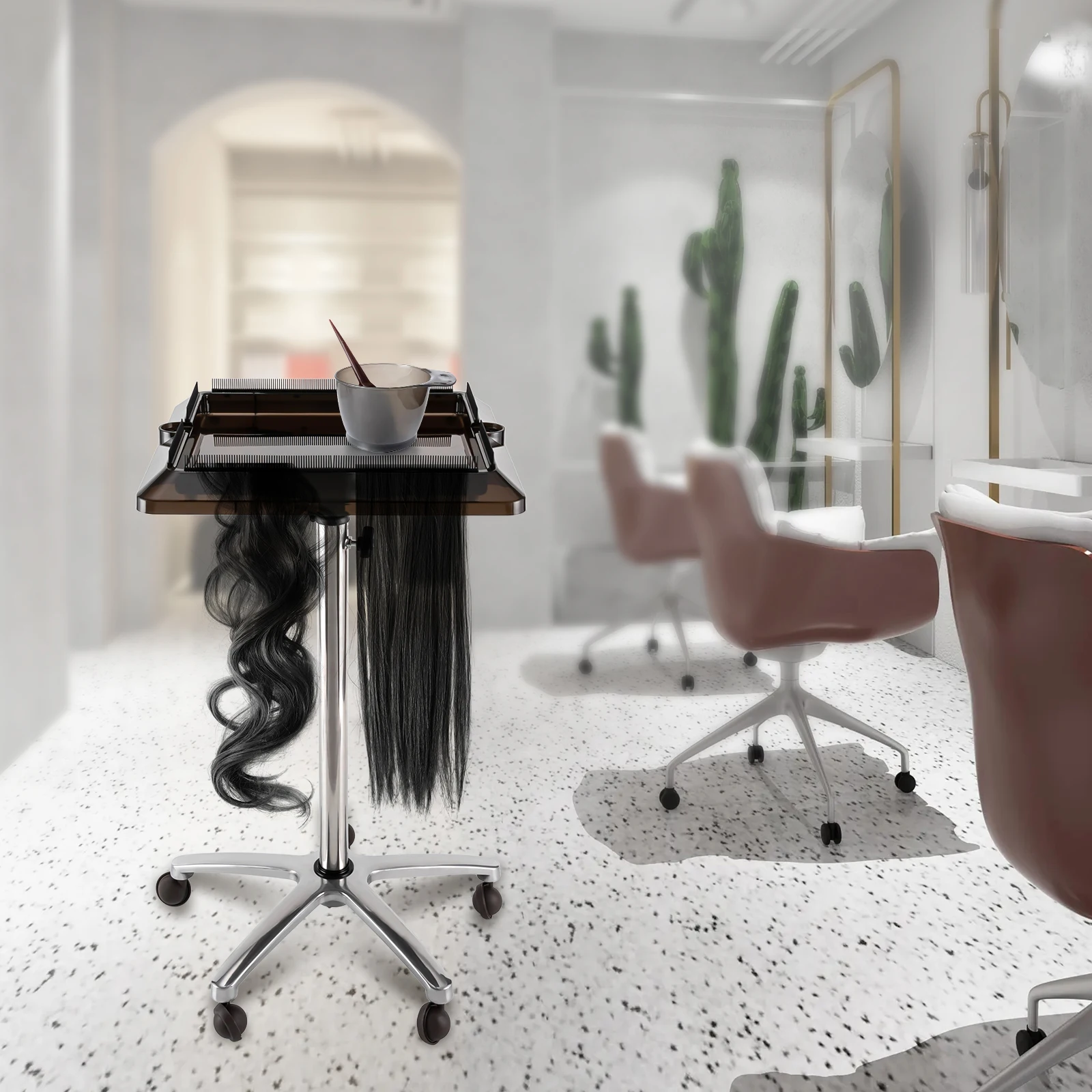 Verstellbarer Haarverlängerungs-Werkzeugwagen, Perückenhalter für Friseursalons, Rollbarer Perückenständer, Styling-Werkzeugwagen für Schönheitssalons – Detail 3