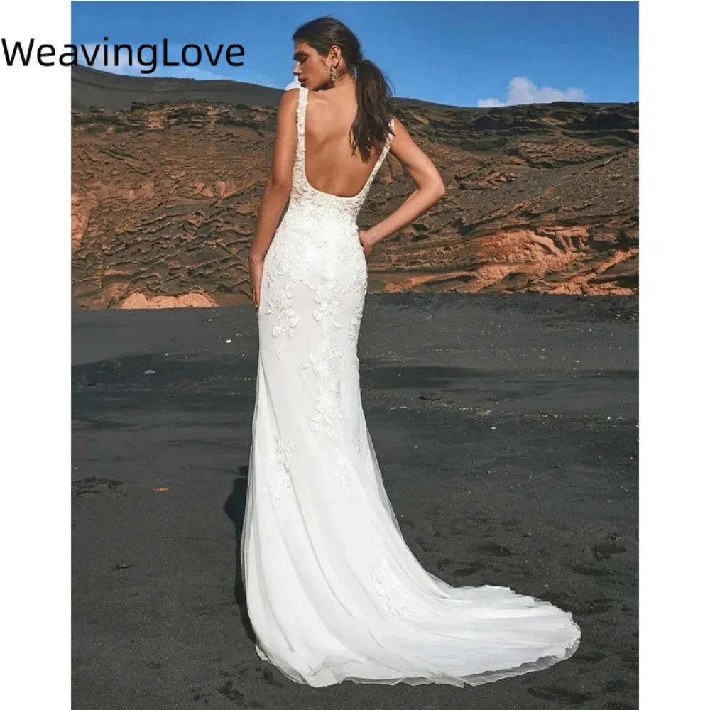 

Vintage Sexy Mermaid Wedding Dress Lace Appliques Square Neck Floor Length Mermaid Dresses Backless Vestido De Noiva For Women