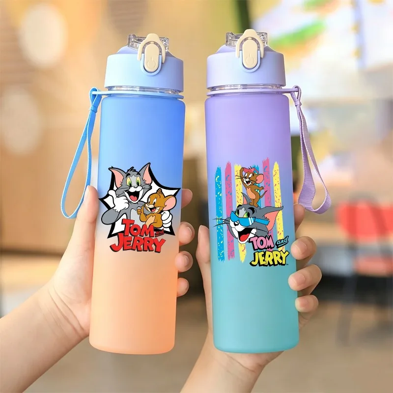Tom and Jerry 750ml Cartoon Sports Water Bottle with Straw - Cute Anime Print