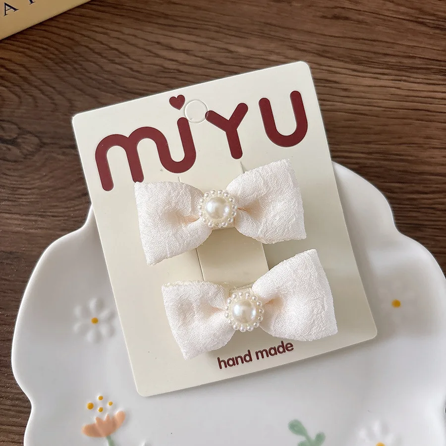 Fermagli per capelli con fiocco in pizzo 2 pezzi Clip a scatto completamente avvolte per ragazze Barrette con frangia fata beige Cravatte per coda di cavallo Accessori per capelli delicati - immagine 6