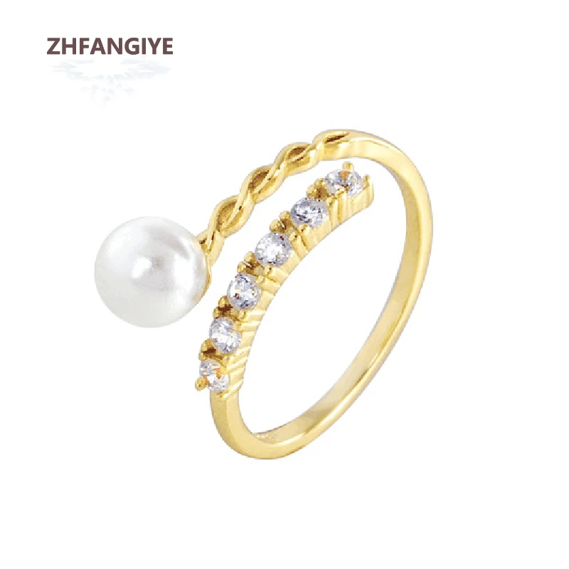 

Pearl Rings S925 Silver Jewelry with Zircon Gemstone Open Finger Ring for Women Wedding Promise Party Gift Accessories Wholesale