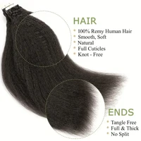 Extensions de cheveux 100% naturels crépus lisses, 16 à 26 pouces, trame cutanée, noir naturel, adhésif 100% Remy, 20 pièces/paquet 3