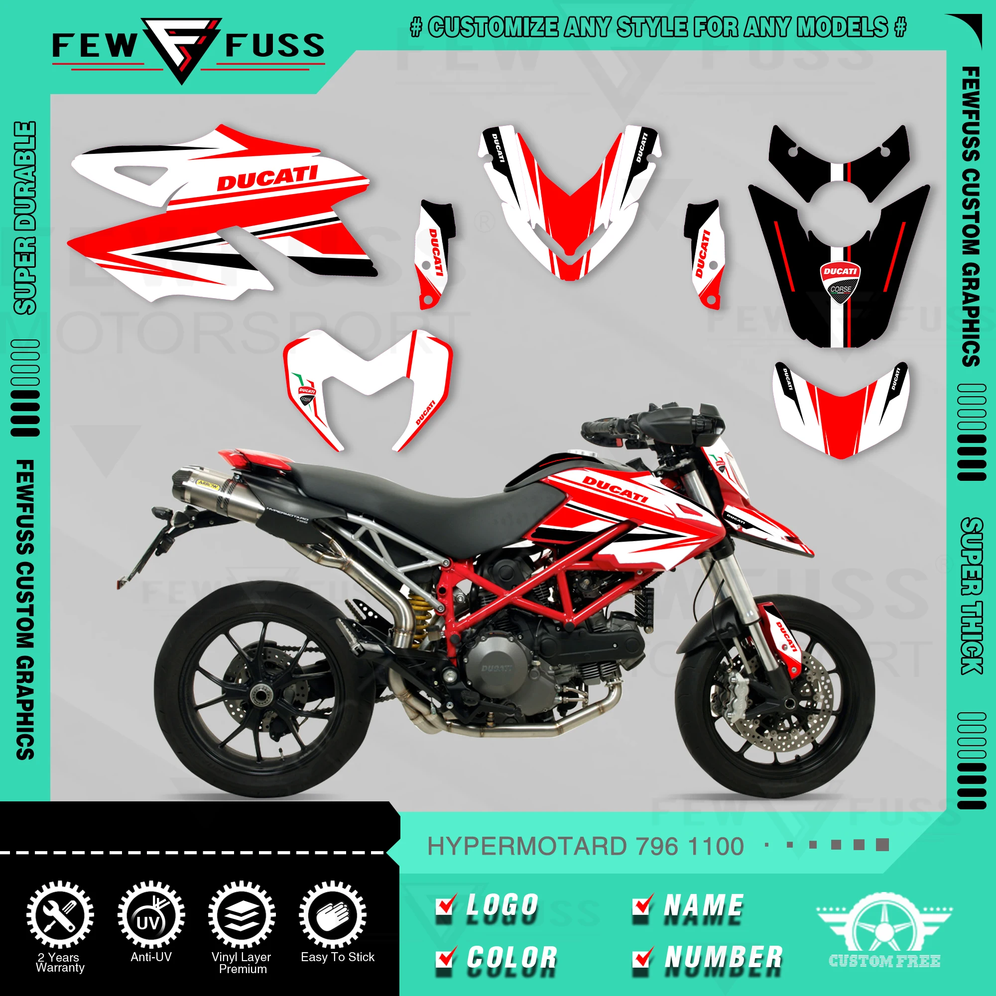 

Набор наклеек FEWFUSS для графики новой команды мотоцикла, Фоновые наклейки для DUCATI HYPERMOTARD 796 1100 04