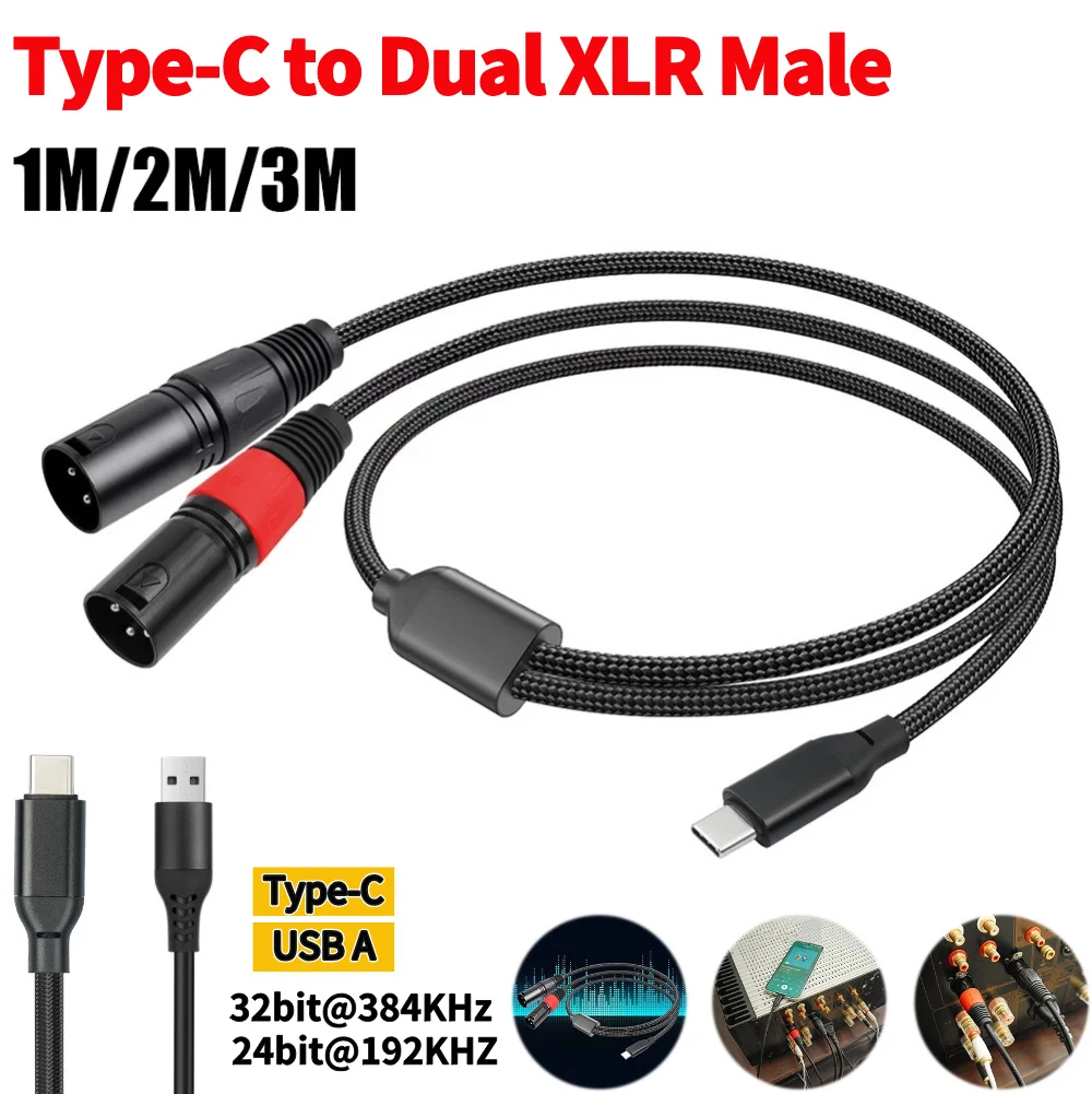 Premium USB-C to Dual XLR Audio Cable with Built-in DAC and Braided Design for Enhanced Sound Quality