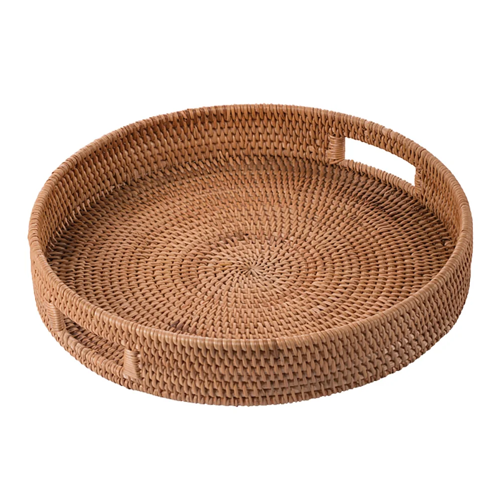 

Rattan Storage Basket Footstool Tray Hand-woven Vintage Fruit Plate Multipurpose