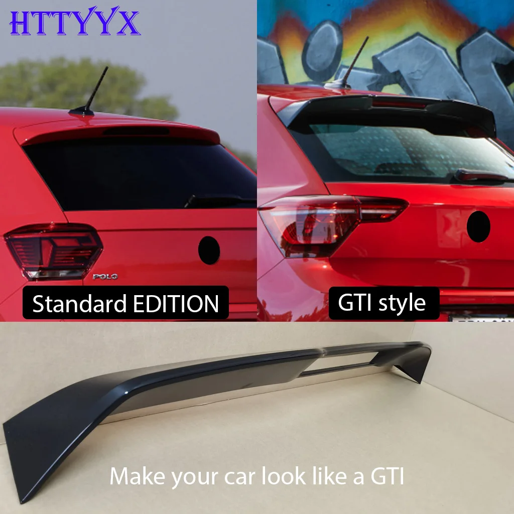 글로스 블랙 GTI 스타일 리어 루프 스포일러 윙, 자외선 차단 마감, VW Polo 6 Mk6 AW 표준 TSI TDI 2019 2020 2021 적합