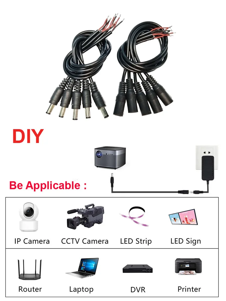 Description Picture 2 of item5 Pairs DC 12V Connector 5.5x2.1mm Male and Female DC Power Socket Jack Connector Cable Plug Wire DIY Creative DC Cable JIENUO