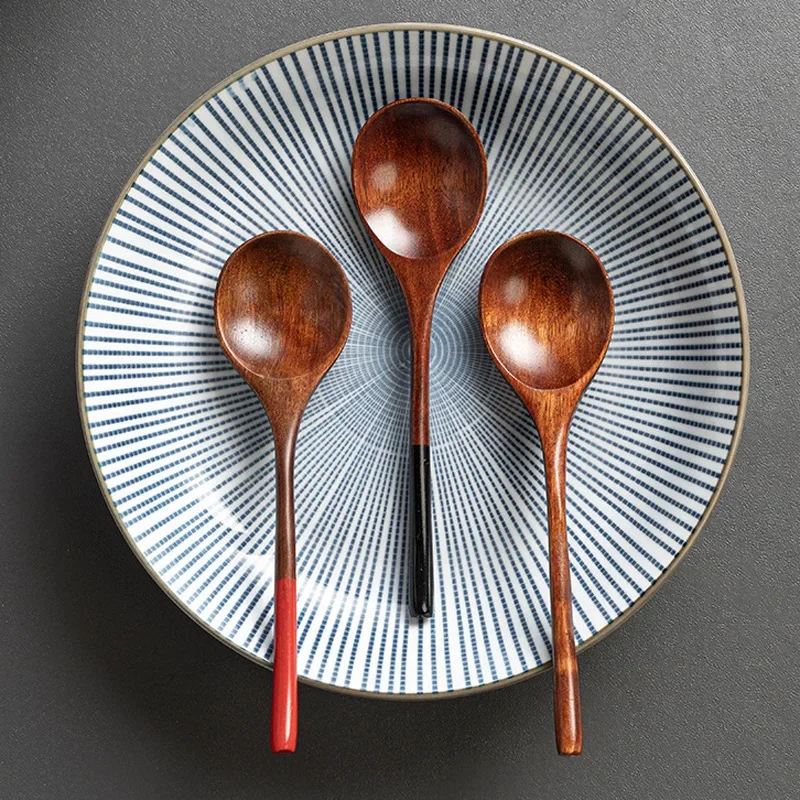 3Pcs Wooden Spoons Small Dessert Spoon Japanese Style Wood Teaspoon