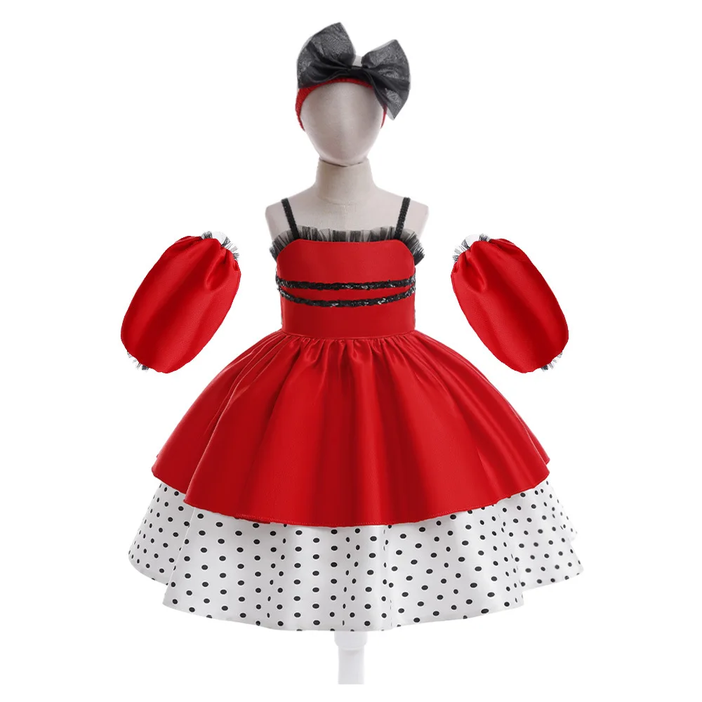

Halloween Children's Clothing Girls Spaghetti Strap Short Red Dot Dress Performance Cosplay Makeup Ball Clothes