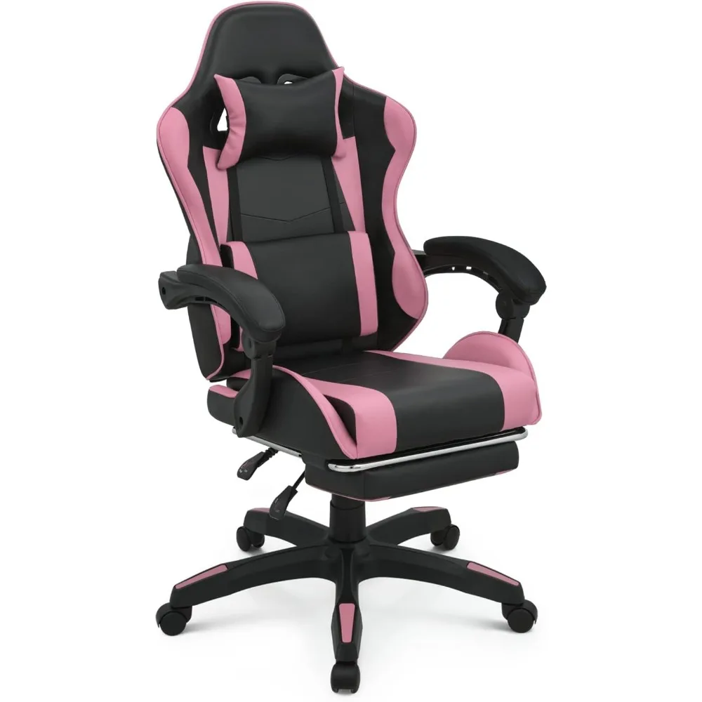 

Gaming Chair with Headrest & Lumbar Support, Ergonomic Computer Chair with Footrest,Adjustable Hight Leather Swivel Office Chair