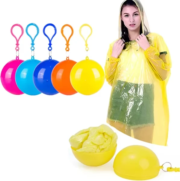 New Portable Disposable Raincoat Keychain Compression Ball Pocket Ball Outdoor Adult Travel Hangable Poncho Camping Gear