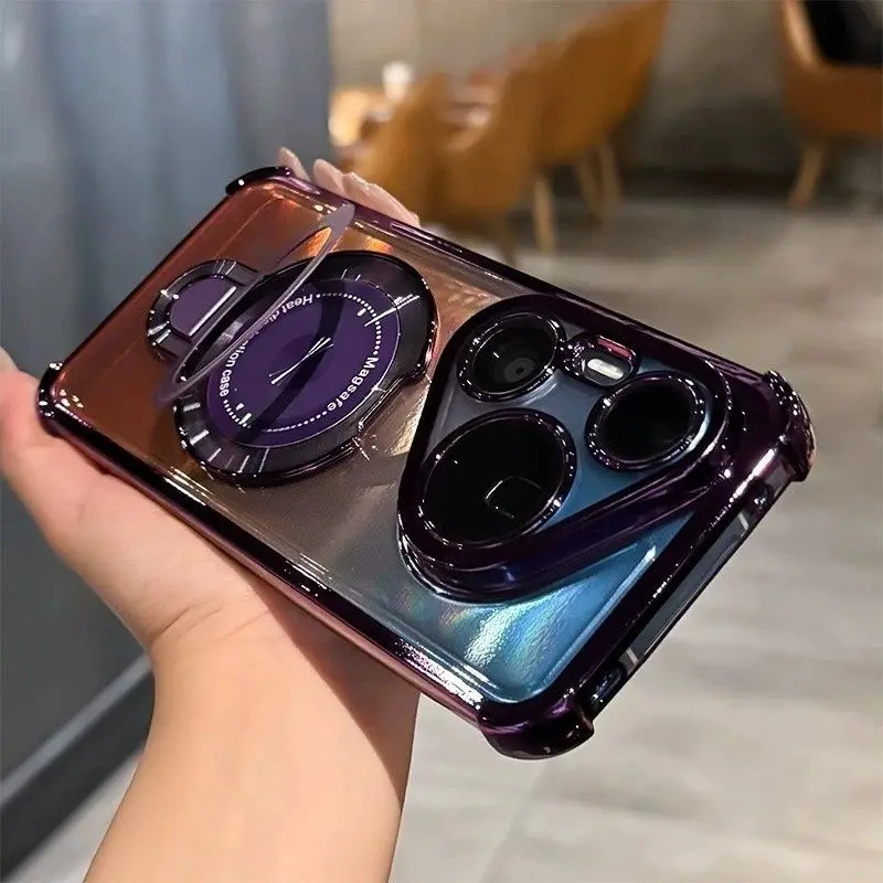Luxury Transparent TPU Shockproof Case with Stand and Built-in Lens Film