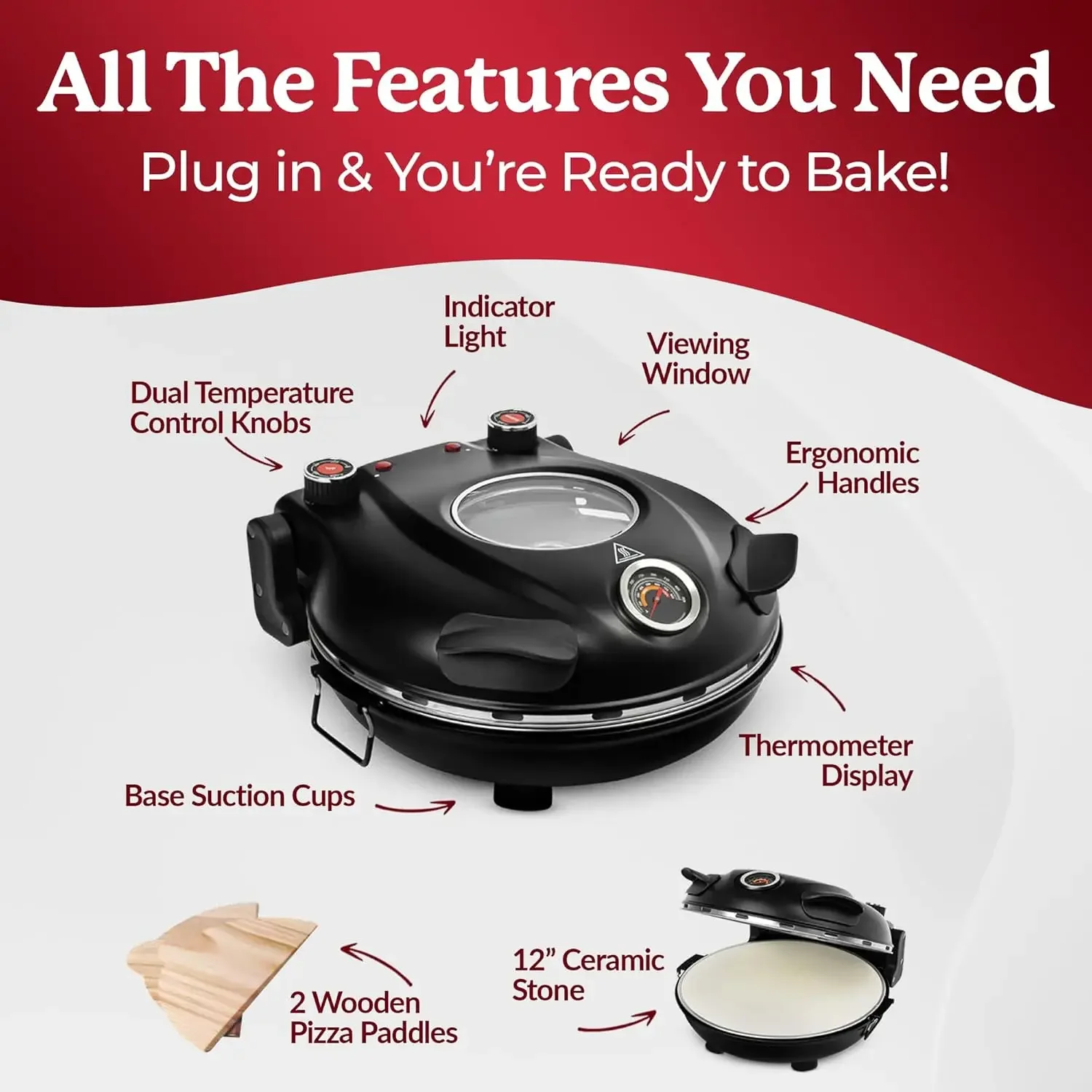 Crispy Crust Pizza Oven by Granitestone – Electric Pizza Oven Indoor Portable, 12 Inch Indoor Pizza Oven Countertop, Piz 6