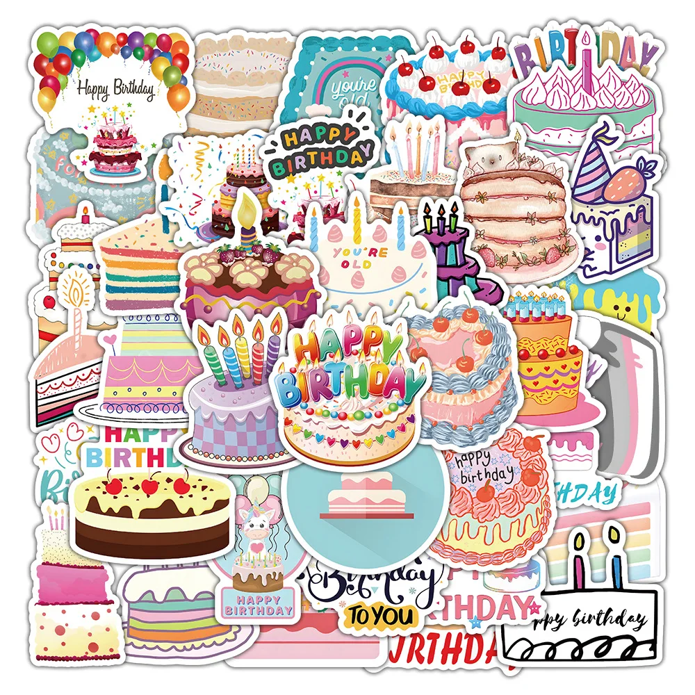 

10/30/50PCS New DIY Birthday Cake Stickers Cartoon Creative Anime iPad Computer Desk Guitar Bed Decoration Waterproof Wholesale