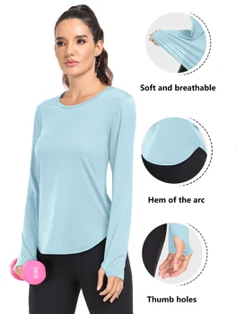 T-shirt da donna Protezione solare Sport Maniche lunghe Protezione UV Allentato Traspirante Corsa Abbigliamento Yoga Fitness