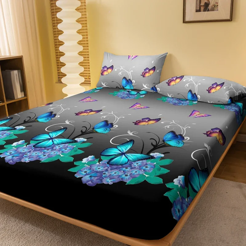 1 piece flower flying butterfly pattern frosted bedsheet bedroom printed bedspread bedding excluding pillowcases