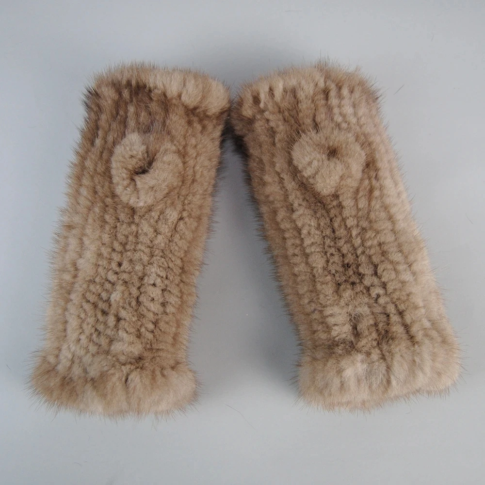 Hot Sale Real Knitted Mink Fur Gloves Winter Fingerless Gloves Mittens Arm Sleeves Female 100% Natural Mink Fur & Mittens
