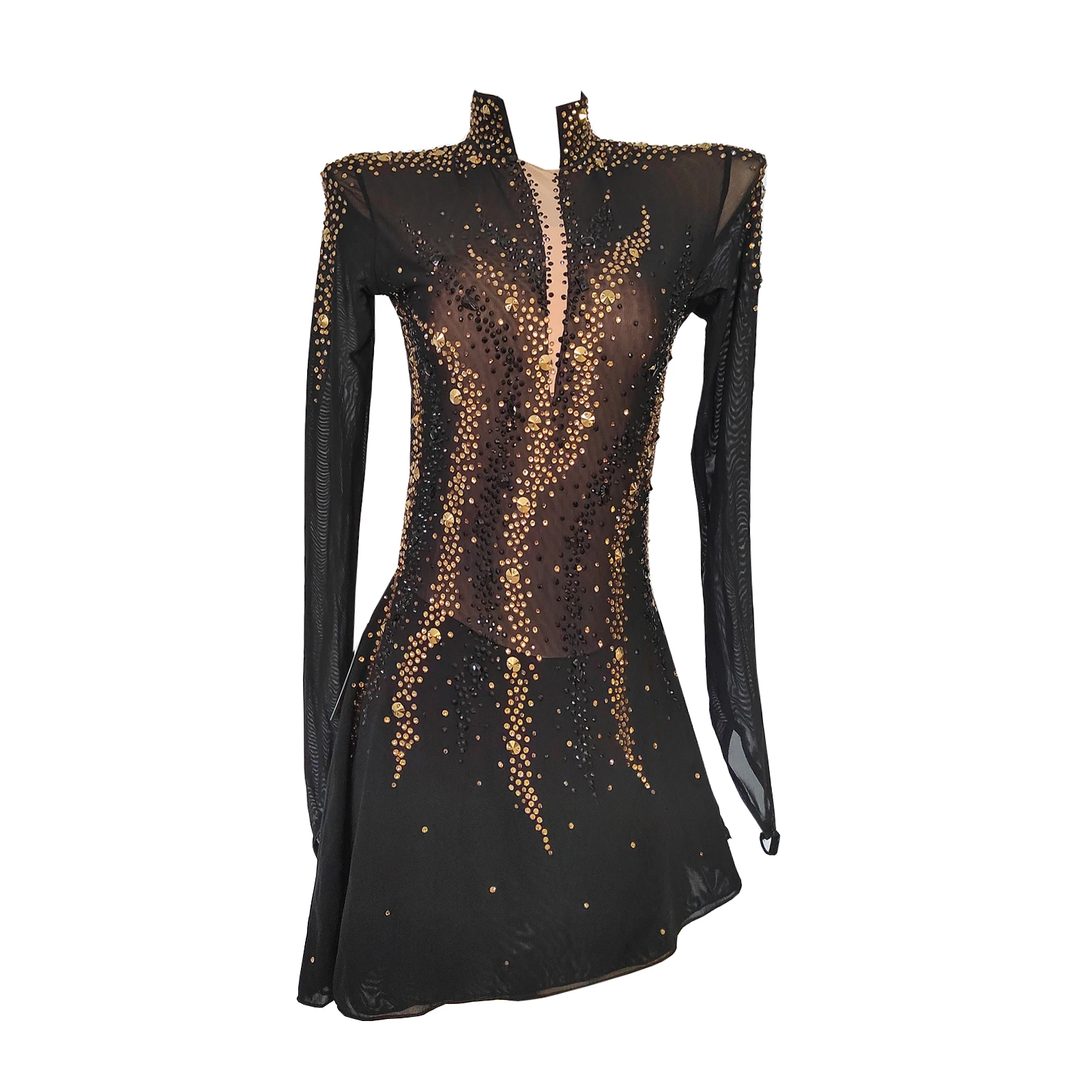 

LIUHUO Ice Figure Skating Dress Women Yellow Gemstone Black Gauze Handmade Competition Ballet Skating Wear