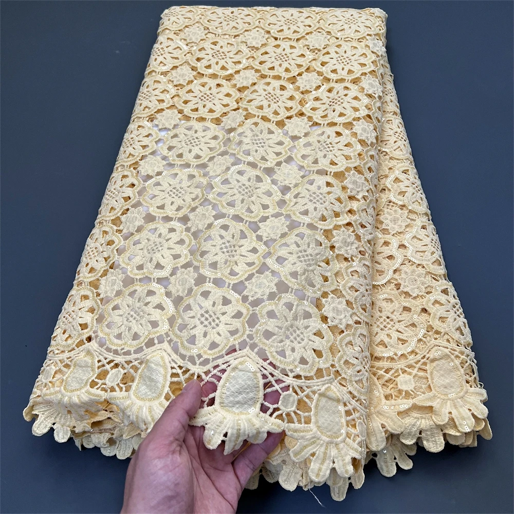 

African Nigerian 2023 High Quality Embroidery Lace Fabric Tulle Pure Cotton Wedding Party Dress Guipure Damask White 5Yard