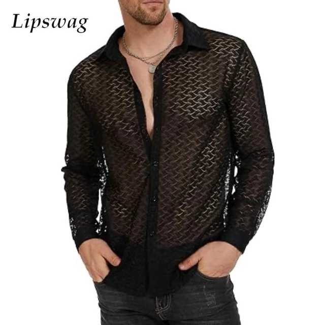 2023 Spring Autumn Mens Sexy Shirt Tops Long Sleeve Buttoned Lapel