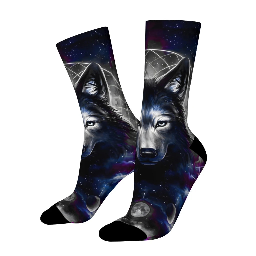 Planet Dark Space Galaxy Wolf Calzini Dritti Uomo Uomo Donna Calze Estive Poliestere Poliestere
