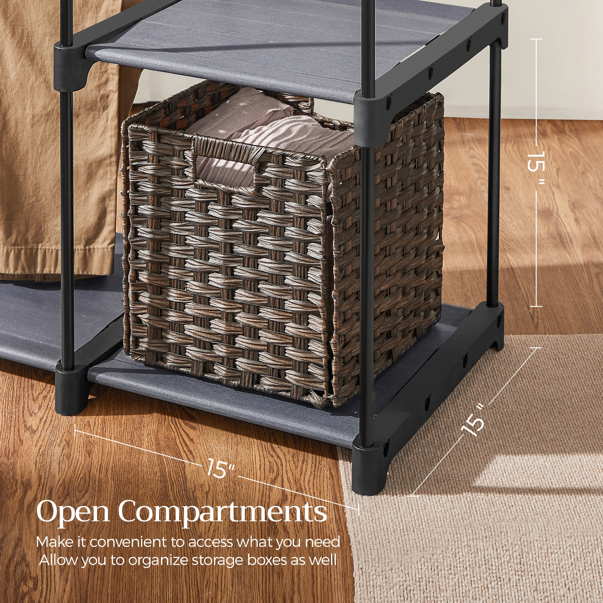 SONGMICS Portable Closet, Freestanding Closet Organizer, Clothes Rack with Shelves, Hanging Rods, Storage Organizer 5