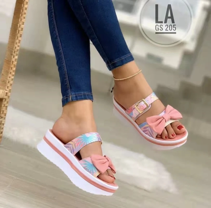 Sandalias de plataforma planas con lazo para mujer, chanclas de abierta, zapatos de playa informales para exteriores, novedad de 2022| | - AliExpress