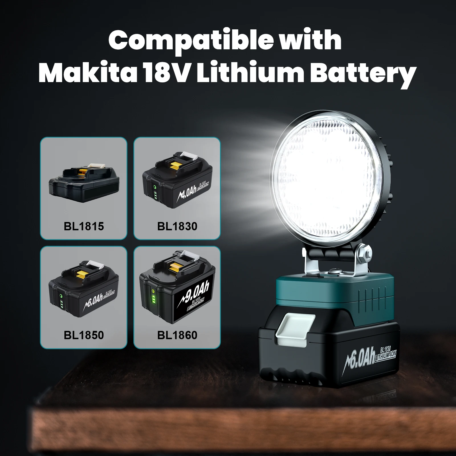 Led Portátil Trabalho Ferramenta de Luz Lâmpada Adequada para Bosch Dewalt Milwaukee Makita 18v Li-on Bateria 9