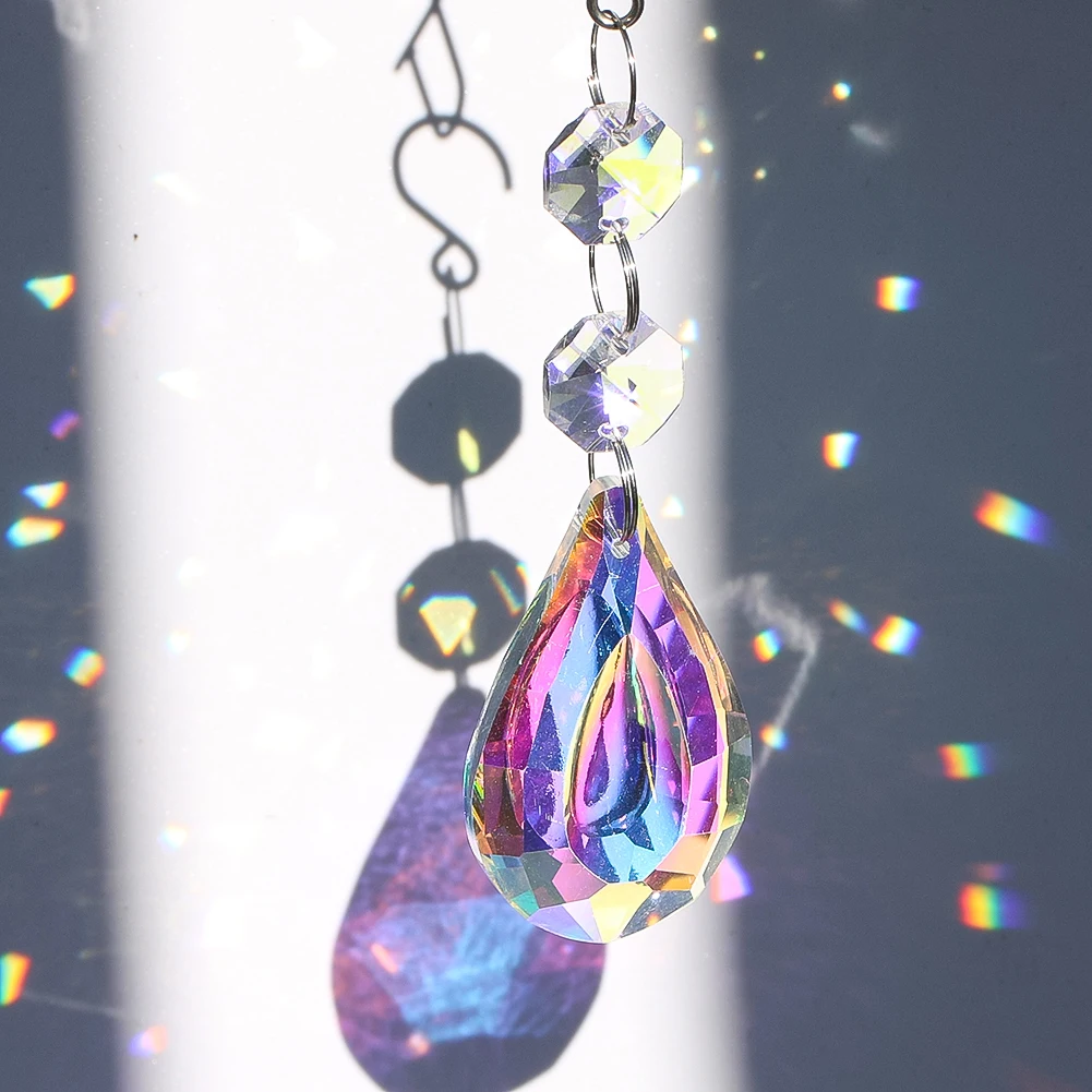 Suncatcher Crystal Hanging Rainbow Maker Glass Octagon Beads Garland Prism Chandelier Parts Pendant Wedding Christmas Tree Decor