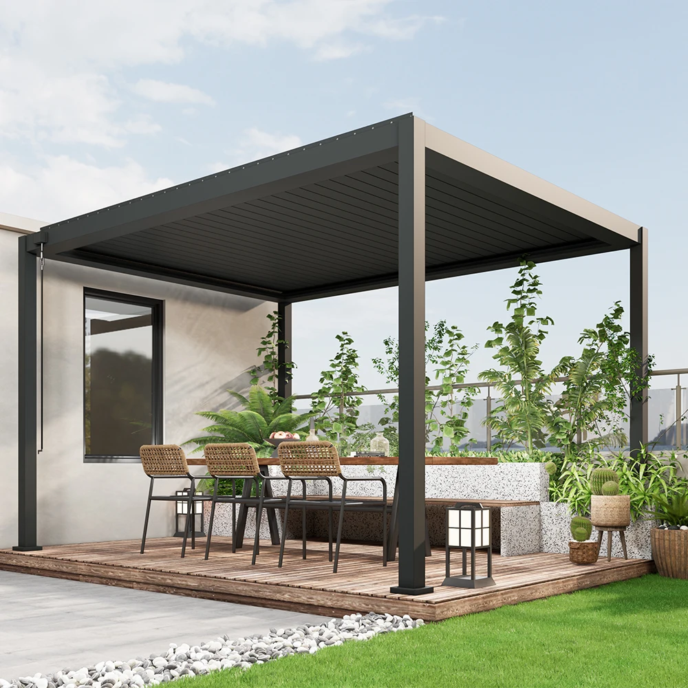 

4x3x2.5m Adjustable Opening Roof Outdoor Gazebo Sun Shade Waterproof Manual Aluminum Louver Roof Pergola