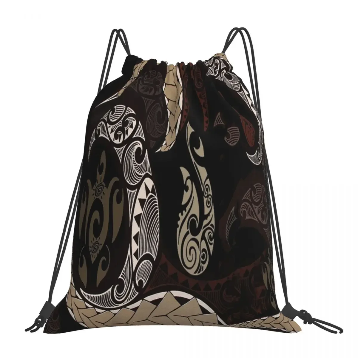 

Hawaiian Tapa Fish Hook And Honu Backpacks Drawstring Bags Drawstring Bundle Pocket Shoes Bag BookBag For Travel Students