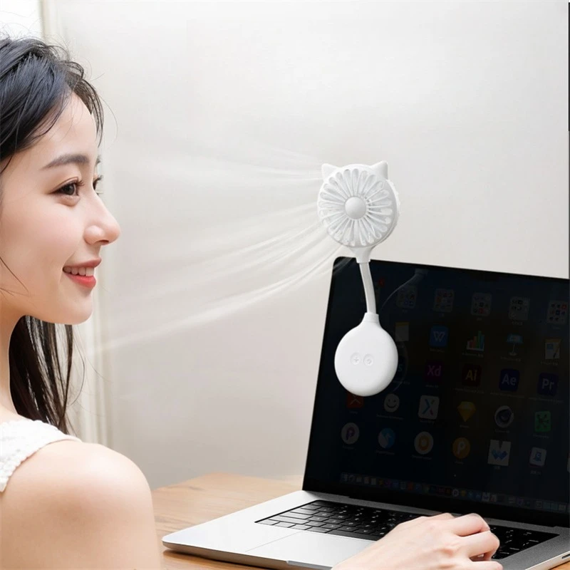 Portable Cat Ear Mini Fan with 3 Speed Settings, Flexible Neck Suction Cup Base, USB Rechargeable, Convenient and Practical