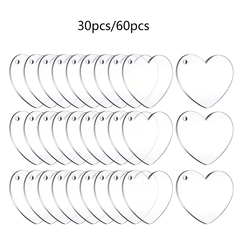 30/60Pcs Acrylique Coeurs Disques Clair Acrylique En Forme De