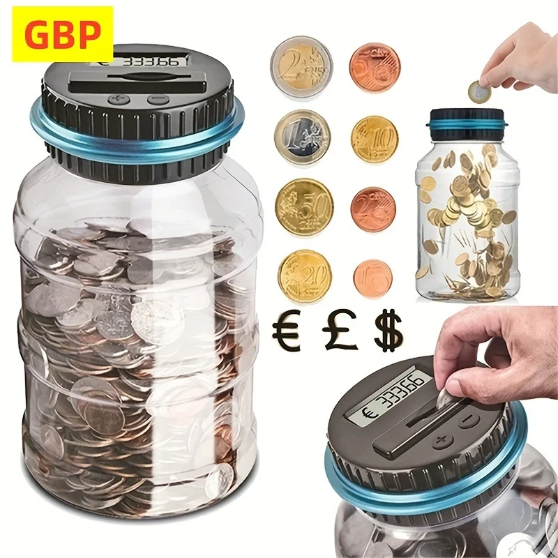 Clear Coin Saver, Battery Operated Money Bank, Large Bucket Savings Box for Teenagers and Adults, Christmas Gift