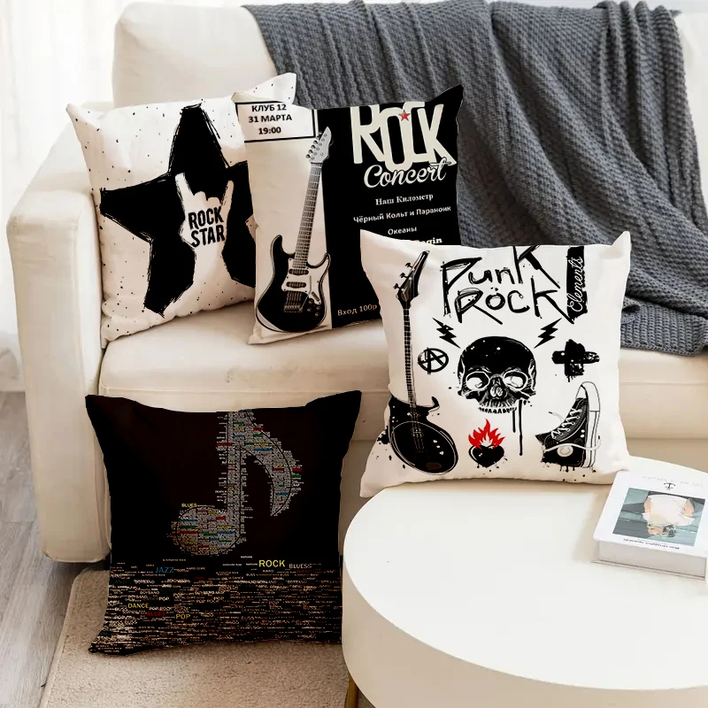 

Punk Rock Printed Musical Note Rock Star Printed Square Pillowslip Linen Blend Cushion Cover Pillowcase Living Room Home Decor