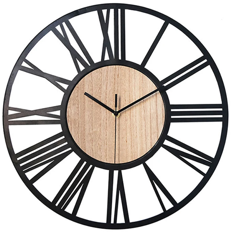 ZGXTM Modern Minimalist Creative Iron Wood Roman Wall Clock 16 Inch Living Room Wrought Iron Decorative Wall Clocks 