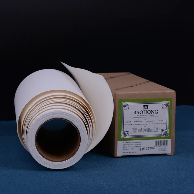 Baohong Student Grade Watercolor Paper Roll, 300gsm / 140lb, 100% Cotton, 10m, Art Supplies for Watercolor & Gouache
