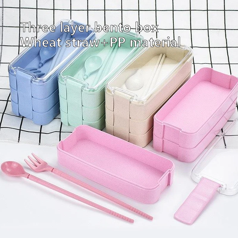 Lunch Box Japanese Straw Three Layer Portable Bento Lunch Box
