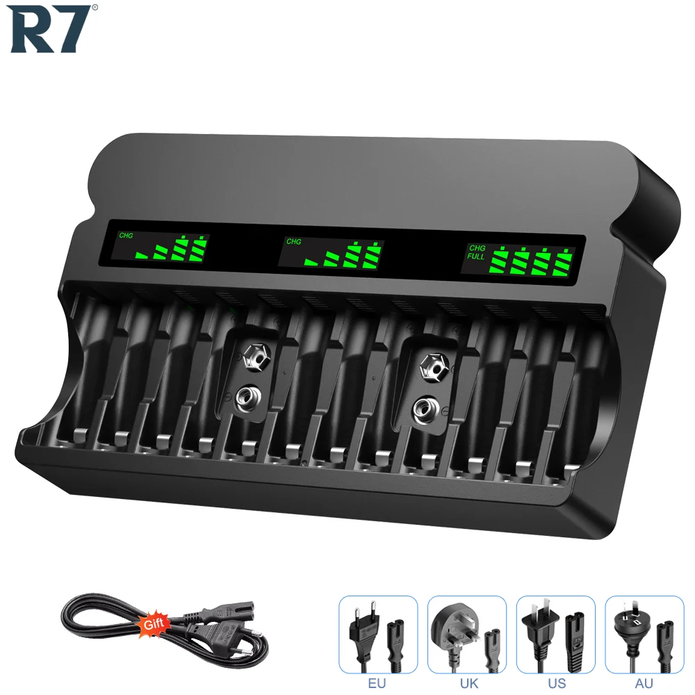 

AA AAA 9V Battery Charger 12 Slots Fast Charge intelligent LCD battery Charger for Ni-MH 1.2V AA AAA 9V Li-ion 9V battery