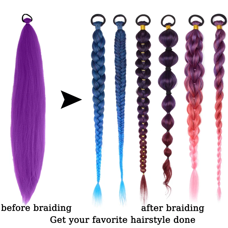 Synthetic Purple Hair Ponytail with Elastic Rubber Band Long Yaki Straight Ponytail for DIY Braiding for Christmas Halloween Use