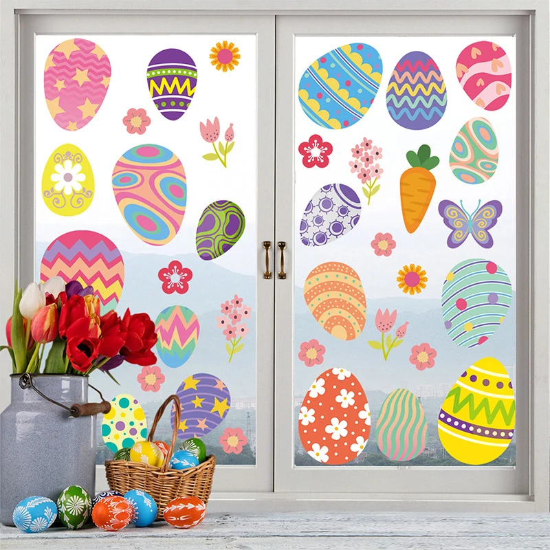 Wall Stickers Window Stickers 9 Sheets Easter Bunny Egg Electrostatic Stickers for Window Glass Refrigerator Home Decoration Easter Decals