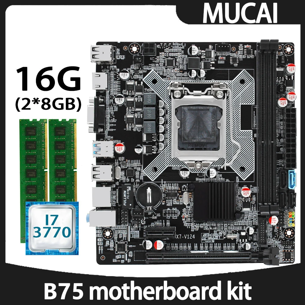 Материнская плата MUCAI B75 LGA 1155 комплект с процессором Intel core i7 3770 и DDR3 16 Гб (2*8 ГБ) 1600