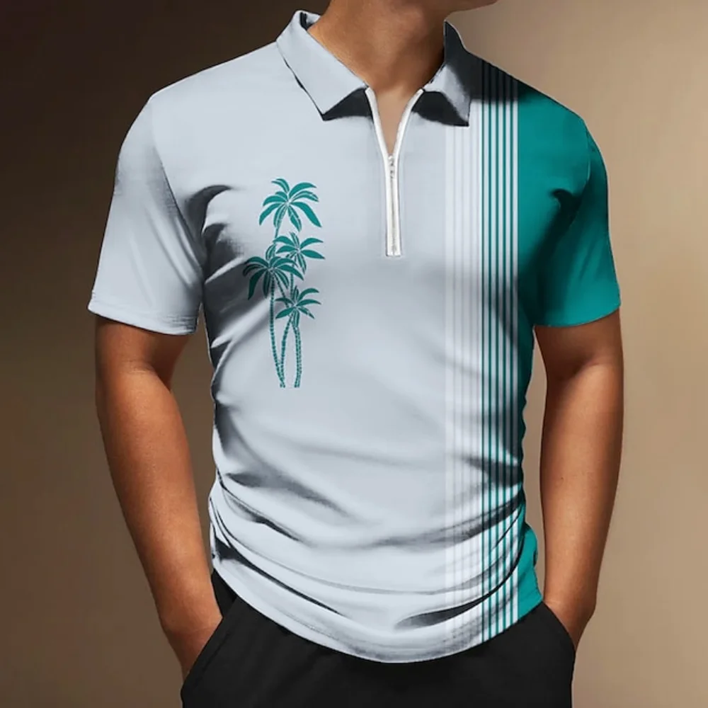 Man Zipper Polo Shirts 3d Stripe Printed Men's T Shirts Summer Male Casual Clothing Oversized Lapel Button Tshirts Everyday Top 10 Sd03b2ec509c84b0aa3ce4adc308667046