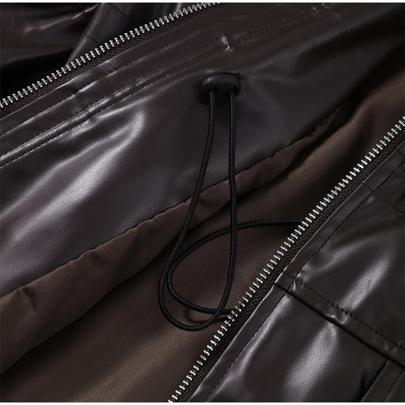 Women Waist Cinching Leather Jacket Solid Stand Neck Zipper Pocket Loose Jackets Lady New Vintage Fashion Street Outwear 2026
