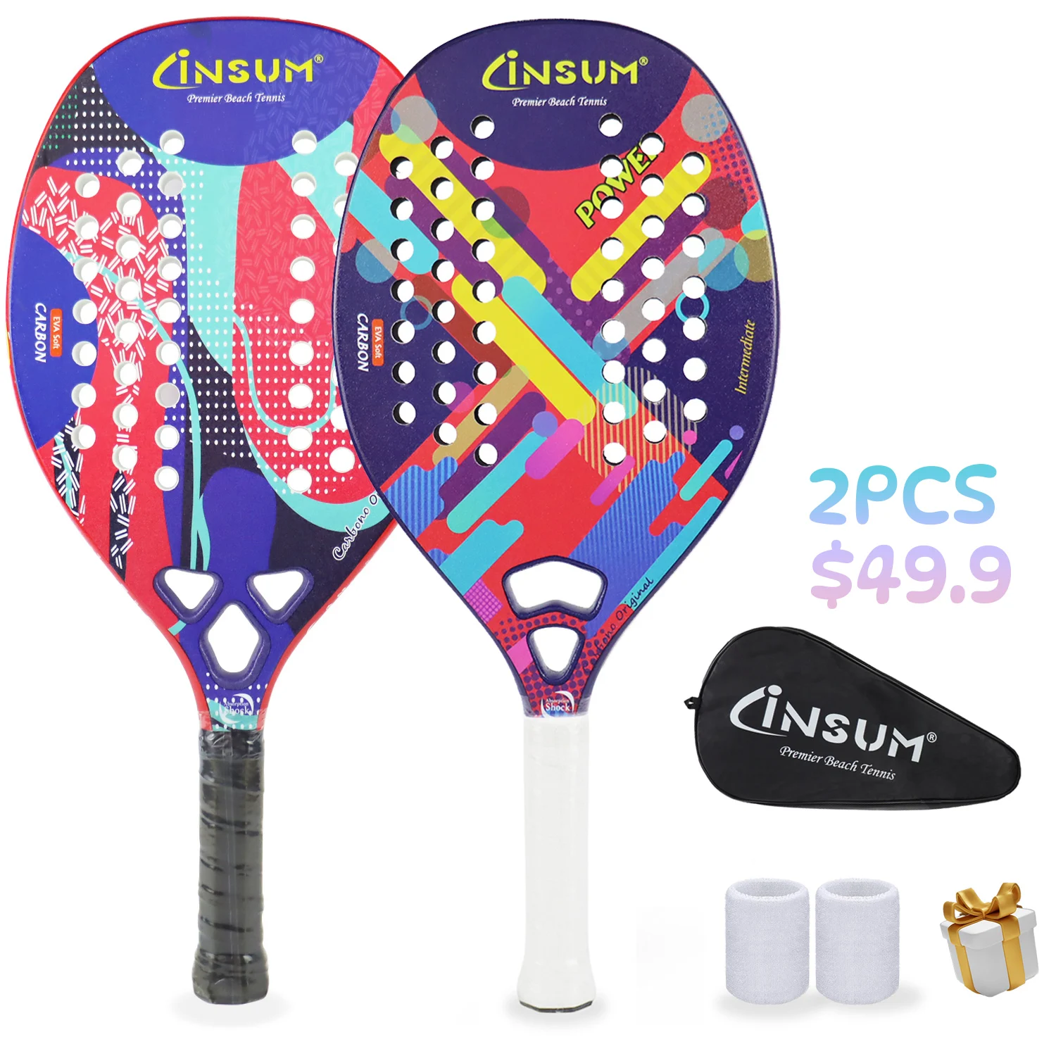 2pcs Racket Beach Tennis EVA SOFT Carbon 22mm HR3 Core High Quality Beach Tennis Racket For Men Women Beginner tennis racket